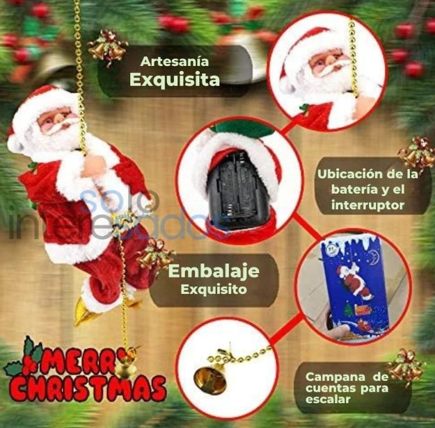 Papá Noel Escalador Eléctrico Musical o Elfo Decorativo Con Luz LED